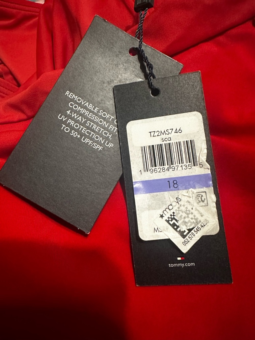 Tommy Hilfiger Red V-Neck One-Piece Swimsuit with Ruffle Trim (NWT - Size 18) - Picture 6 of 8